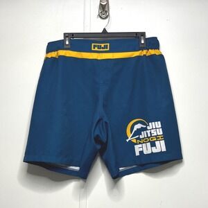 Fuji Jiu Jitsu NoGi Grappling Shorts Mens 34 Navy Blue Yellow MMA BJJ Training